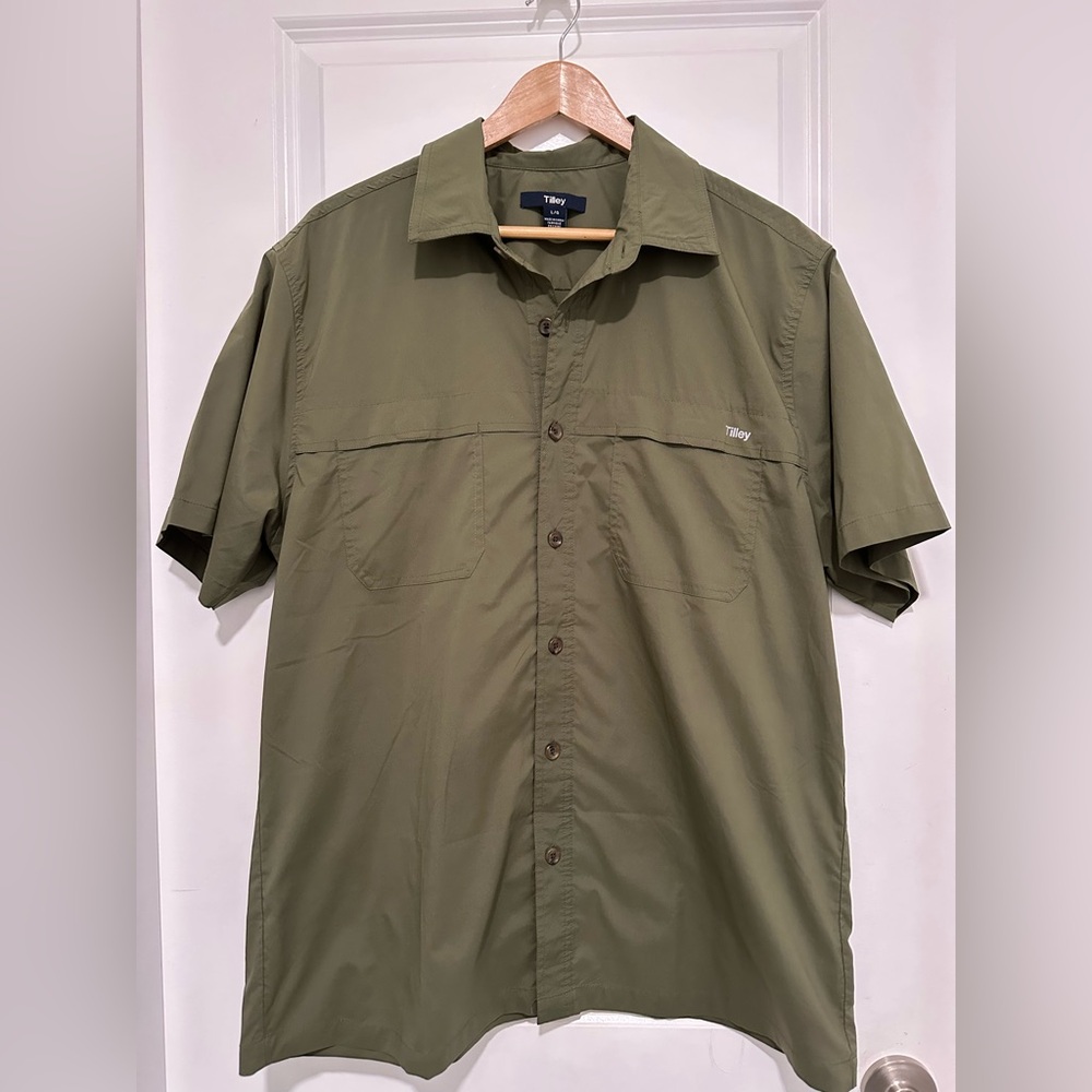 Tilley | Men’s Large Olive Green Short Sleeve Quick Dry Travel Hiking Button Up
